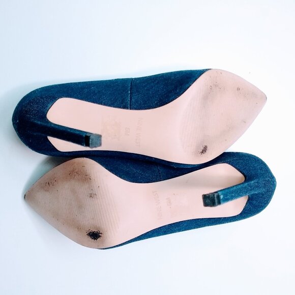 NINE WEST TATIANA STILETTO POINTY TOE BLUE DENIM DRESS PUMPS - Picture 9 of 13